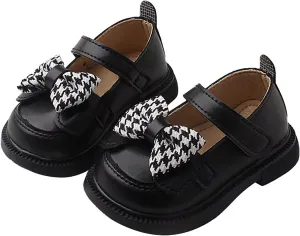 Baby Mary Jane Chunky Flat𝐬 Infant Platform Slip On Heel Leather Flat𝐬 Round Toe School Uniform Dress Shoes with Bow