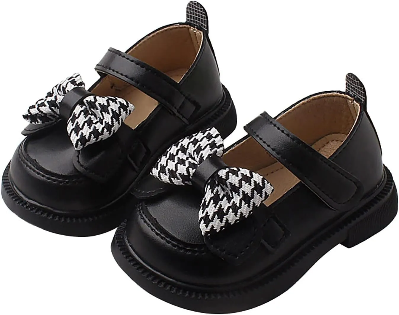 Baby Mary Jane Chunky Flat𝐬 Infant Platform Slip On Heel Leather Flat𝐬 Round Toe School Uniform Dress Shoes with Bow