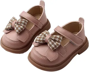 Baby Mary Jane Chunky Flat𝐬 Infant Platform Slip On Heel Leather Flat𝐬 Round Toe School Uniform Dress Shoes with Bow