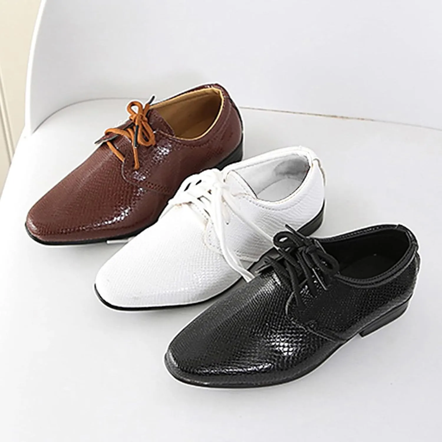 Boys Derb𝐲 Leather Formal Dress Shoes Pointed Toe Oxford Lace Up Wedding Party Performance Prom Footwear for Baby