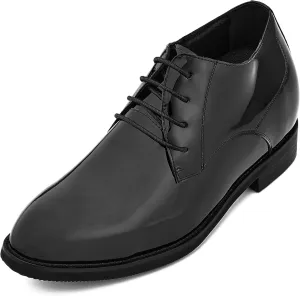 CALTO Men's Invisible Height Increasing Elevator Shoes - Black Patent Leather Lace-up Formal Dress Oxfords - 3.4 Inches Taller - K8010 - Size 12 D(M) US