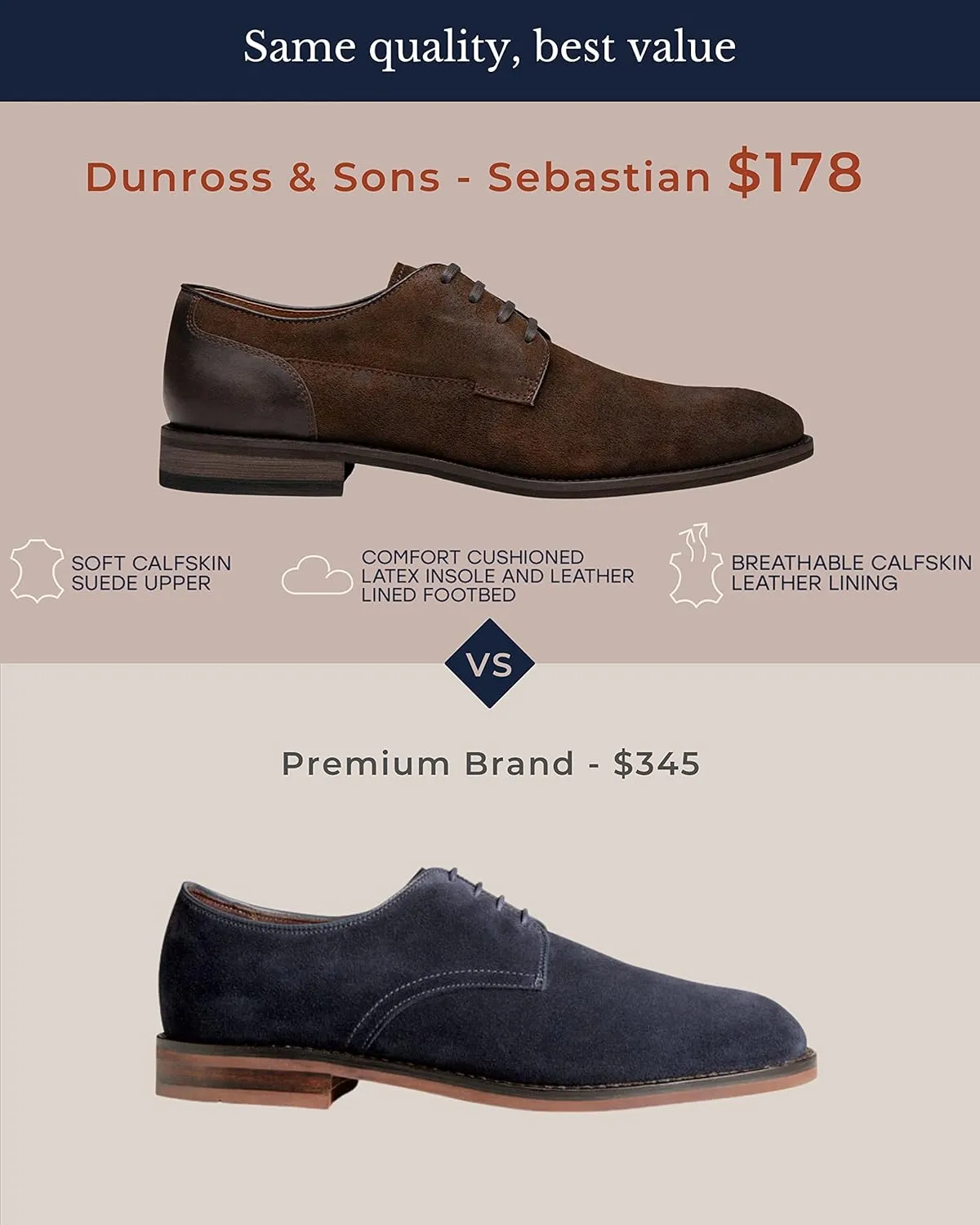 Dunross & Sons Premium Lace-Up Dress Shoes with a Breathable Naturally Leather Lining and Durable Non-Slip Rubber Sole