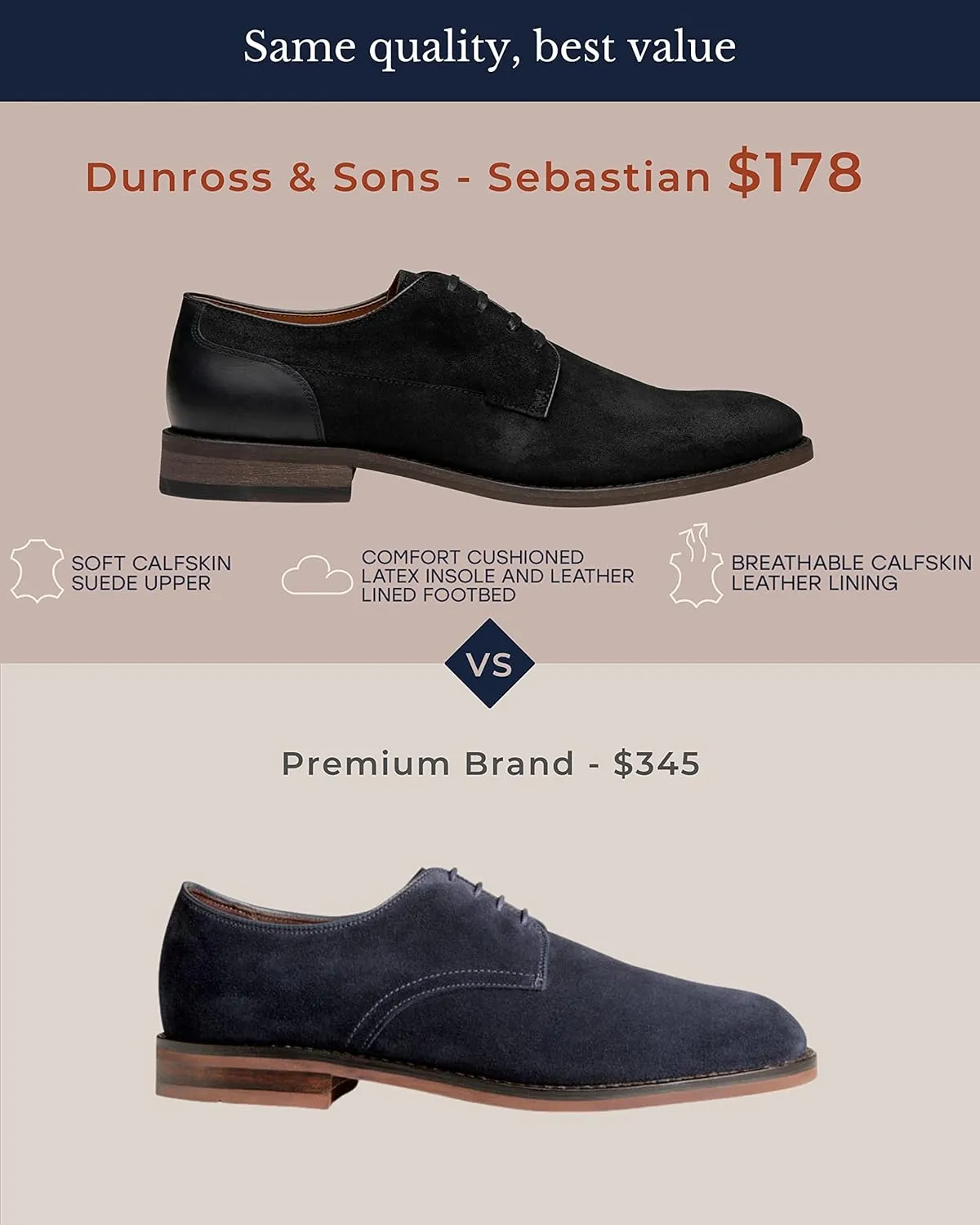 Dunross & Sons Premium Lace-Up Dress Shoes with a Breathable Naturally Leather Lining and Durable Non-Slip Rubber Sole