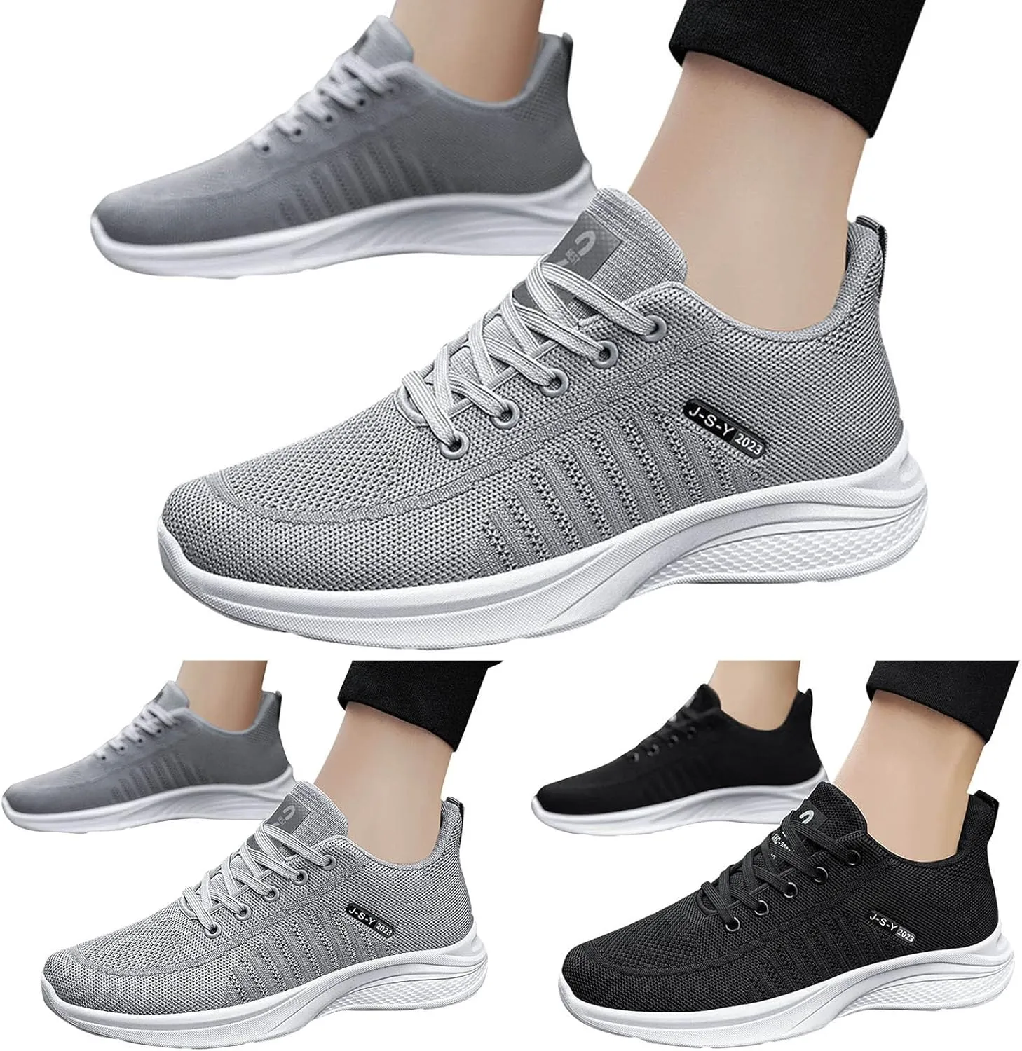 Fashion Summer Men Sports Shoes Flat Soft Bottom Mesh Breathable Comfortable Lace Up Solid Sneaker Socks for Men