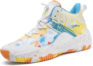 FOTN Womens Breathable Mesh High Top Basketball Shoes Lightweight Non-Slip Sport Shoes Fashion Graffiti Soft Training Runnig Tennis Sneakers