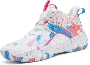 FOTN Womens Breathable Mesh High Top Basketball Shoes Lightweight Non-Slip Sport Shoes Fashion Graffiti Soft Training Runnig Tennis Sneakers