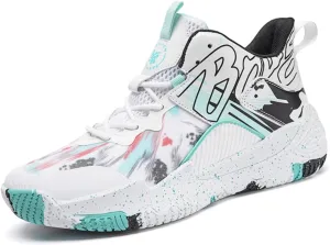 FOTN Womens Breathable Mesh High Top Basketball Shoes Lightweight Non-Slip Sport Shoes Fashion Graffiti Soft Training Runnig Tennis Sneakers