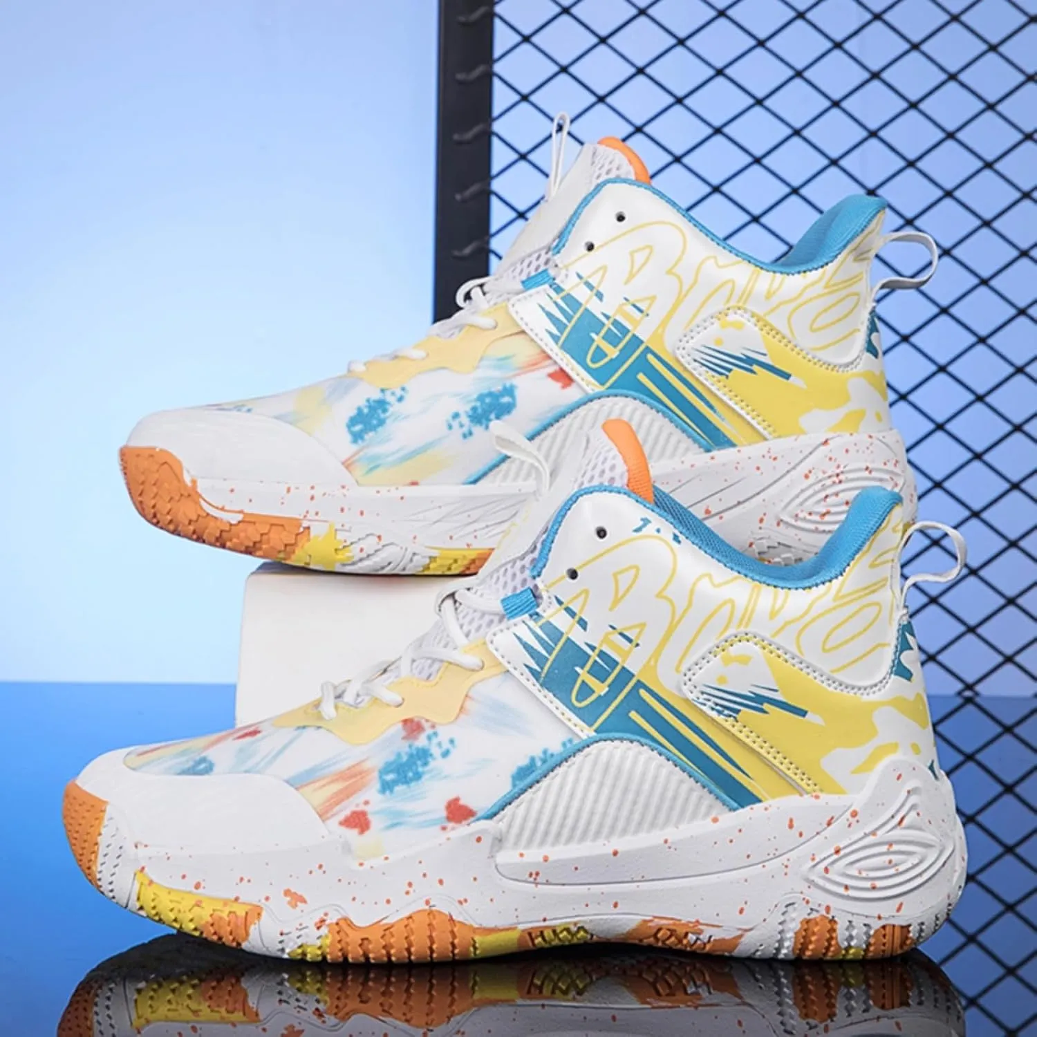 FOTN Womens Breathable Mesh High Top Basketball Shoes Lightweight Non-Slip Sport Shoes Fashion Graffiti Soft Training Runnig Tennis Sneakers
