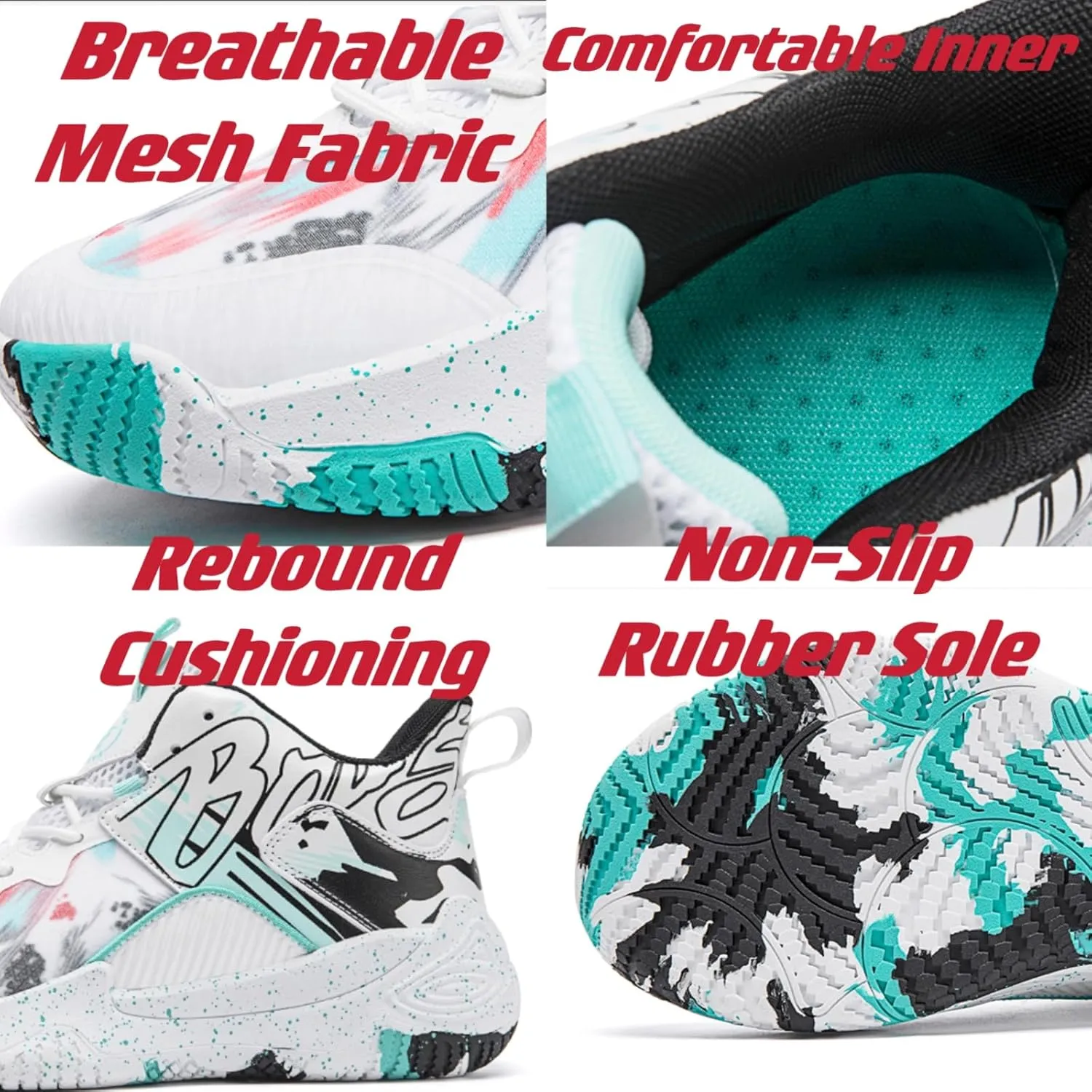 FOTN Womens Breathable Mesh High Top Basketball Shoes Lightweight Non-Slip Sport Shoes Fashion Graffiti Soft Training Runnig Tennis Sneakers