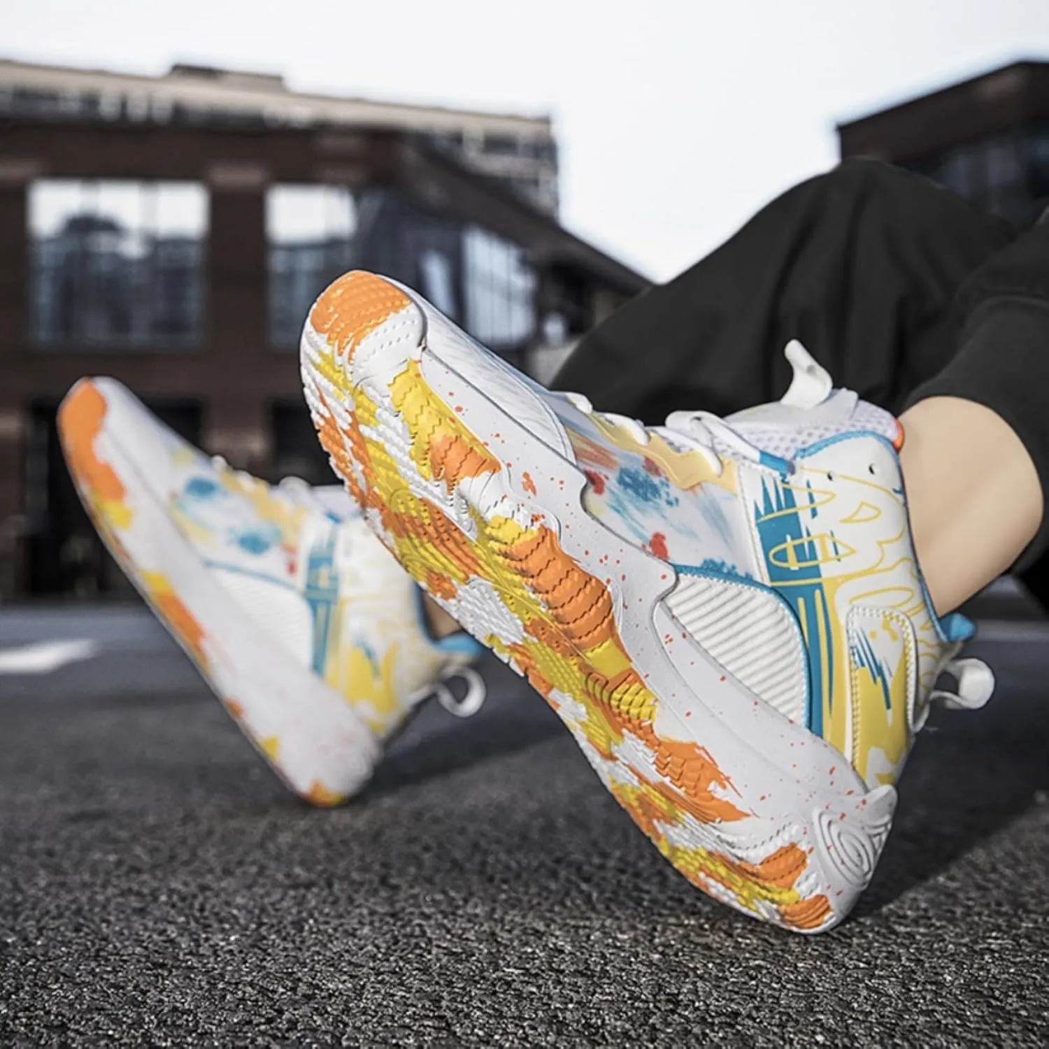 FOTN Womens Breathable Mesh High Top Basketball Shoes Lightweight Non-Slip Sport Shoes Fashion Graffiti Soft Training Runnig Tennis Sneakers
