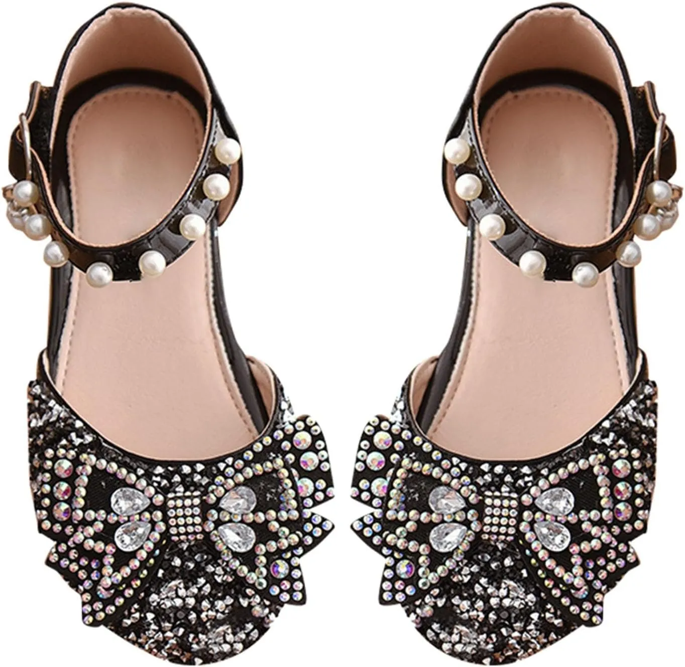 Girls Dress Shoes Rhinstones Bow Mary Jane Ballet Flats Wedding Party Toddler Kids Flower Girl Sandals