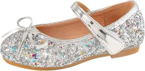 Girls Dress Shoes Wedding Party School Mary Jane Flower Flats Glitter Sequins Slip On Ballet Dance Shoes