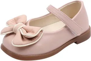 Girls Dress Shoes with Bow Toddler Flower Girls Shoes Mary Jane Flats for Party School Wedding Shoes