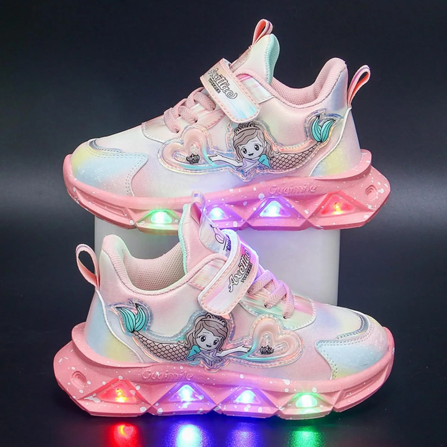 Girls’ Flat Sneakers Slip On Light-Up 𝗠ermaid Shoes Breathable Mesh Boots Lightweight Running Shoes