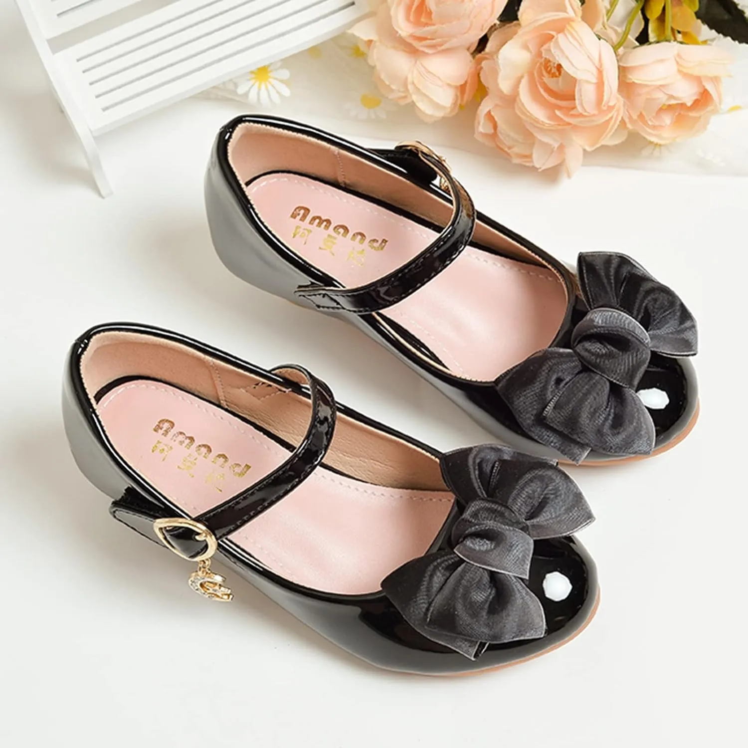 Girls Mary Jane Dress Shoes Bows Flower Girl Wedding School Low Heels Toddler Little Kids Pump Shoes