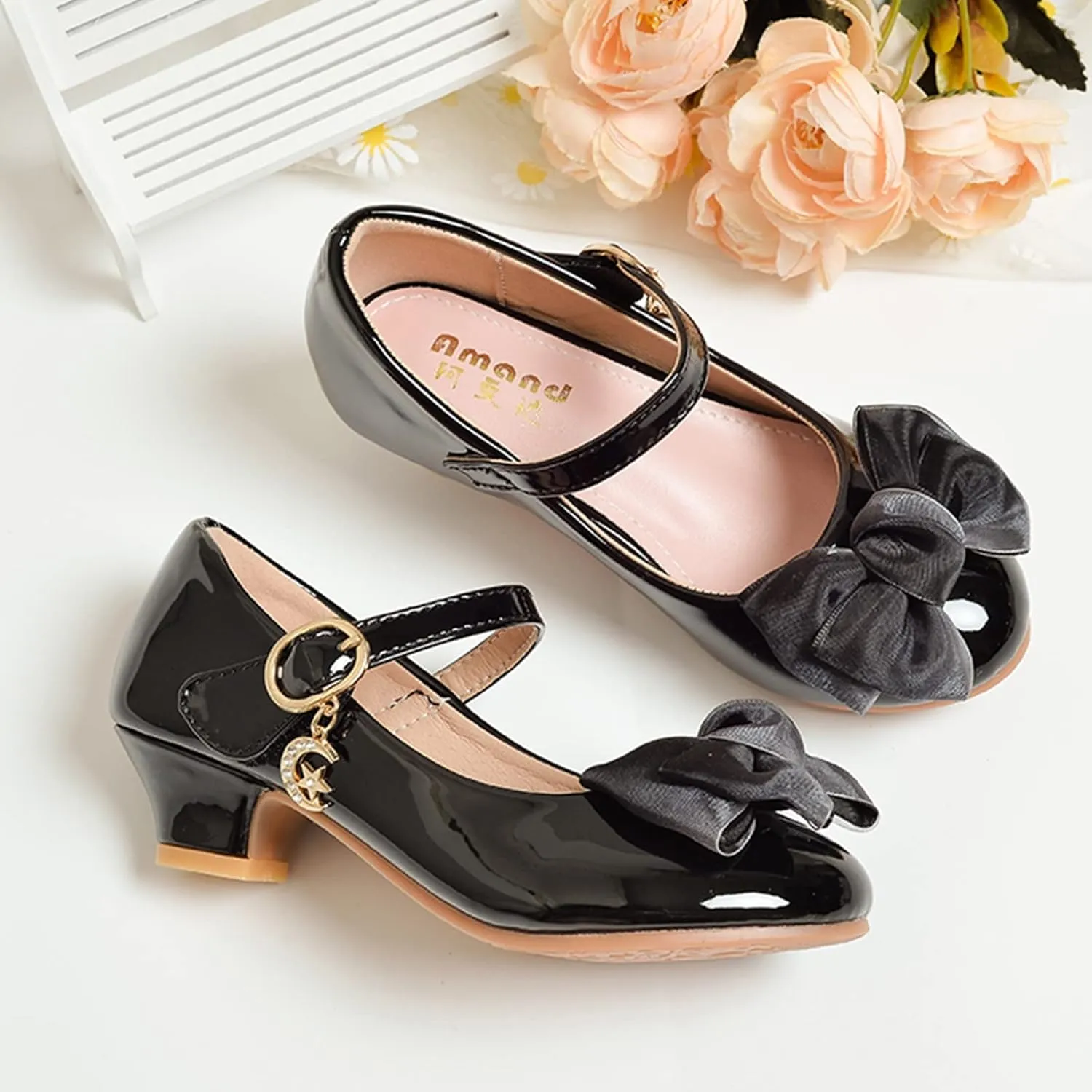 Girls Mary Jane Dress Shoes Bows Flower Girl Wedding School Low Heels Toddler Little Kids Pump Shoes