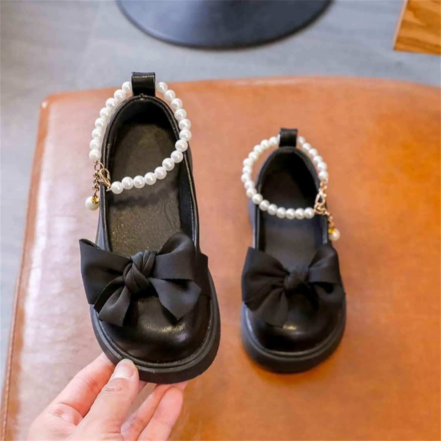 Girls Mary Jane Shoes with Pearls Bow Flower Girl Shoes Toddler Dress Shoes for School Party Wedding Shoes
