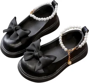 Girls Mary Jane Shoes with Pearls Bow Flower Girl Shoes Toddler Dress Shoes for School Party Wedding Shoes