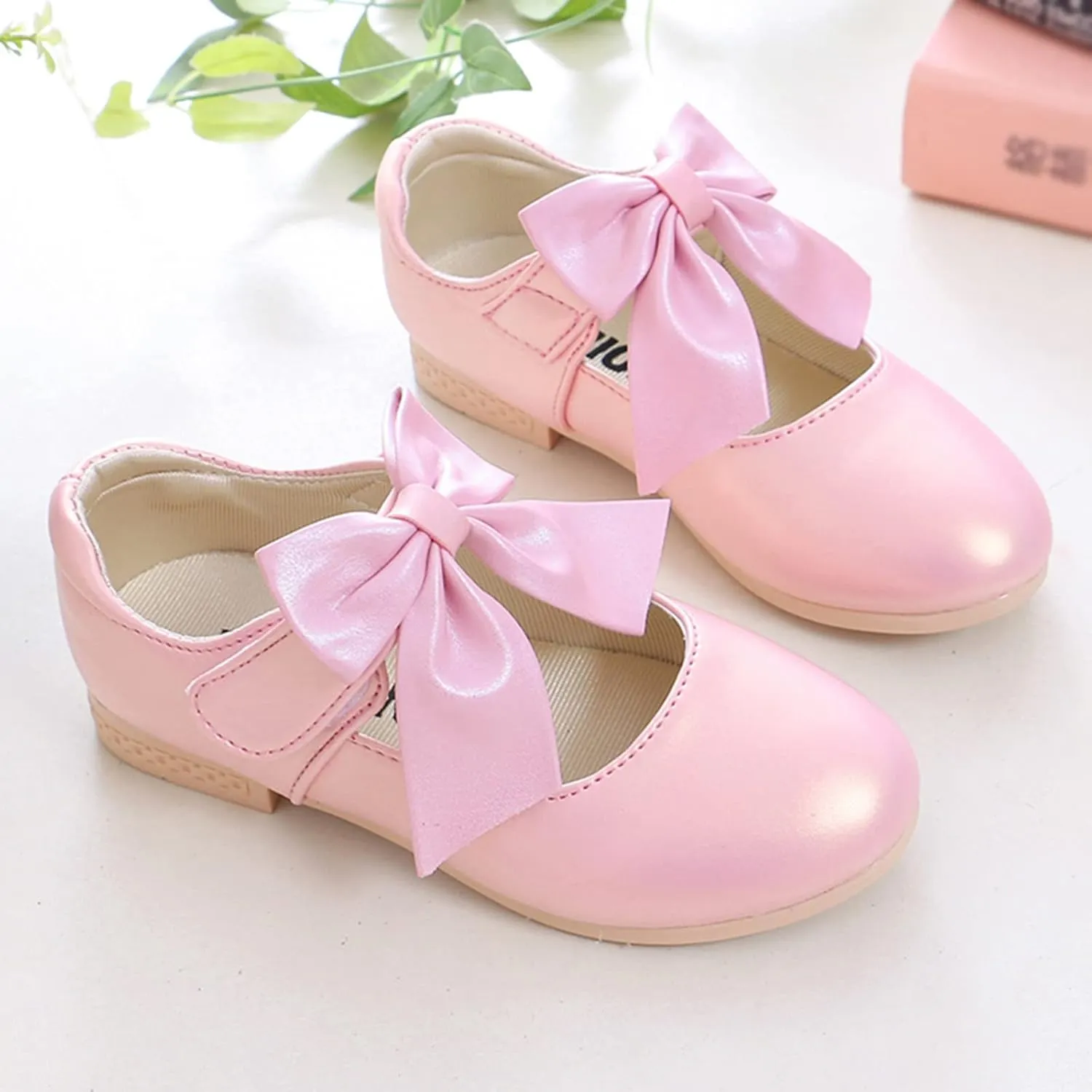 Kids Ballet Shoes Flower Girls Mary Jane Flats with Bow Dress Shoes Party Wedding Church Shoes for Toddler Girl