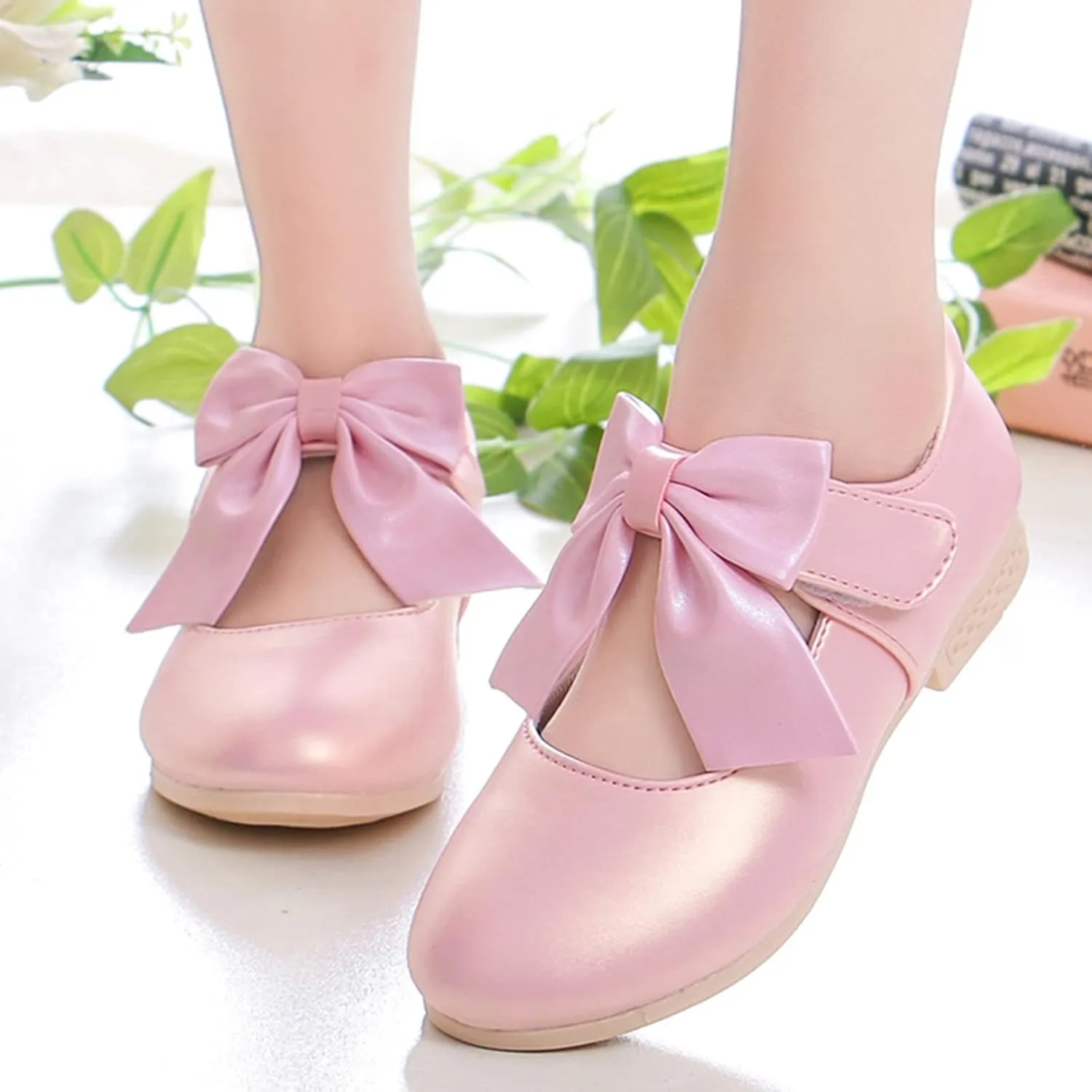 Kids Ballet Shoes Flower Girls Mary Jane Flats with Bow Dress Shoes Party Wedding Church Shoes for Toddler Girl