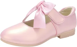 Kids Ballet Shoes Flower Girls Mary Jane Flats with Bow Dress Shoes Party Wedding Church Shoes for Toddler Girl