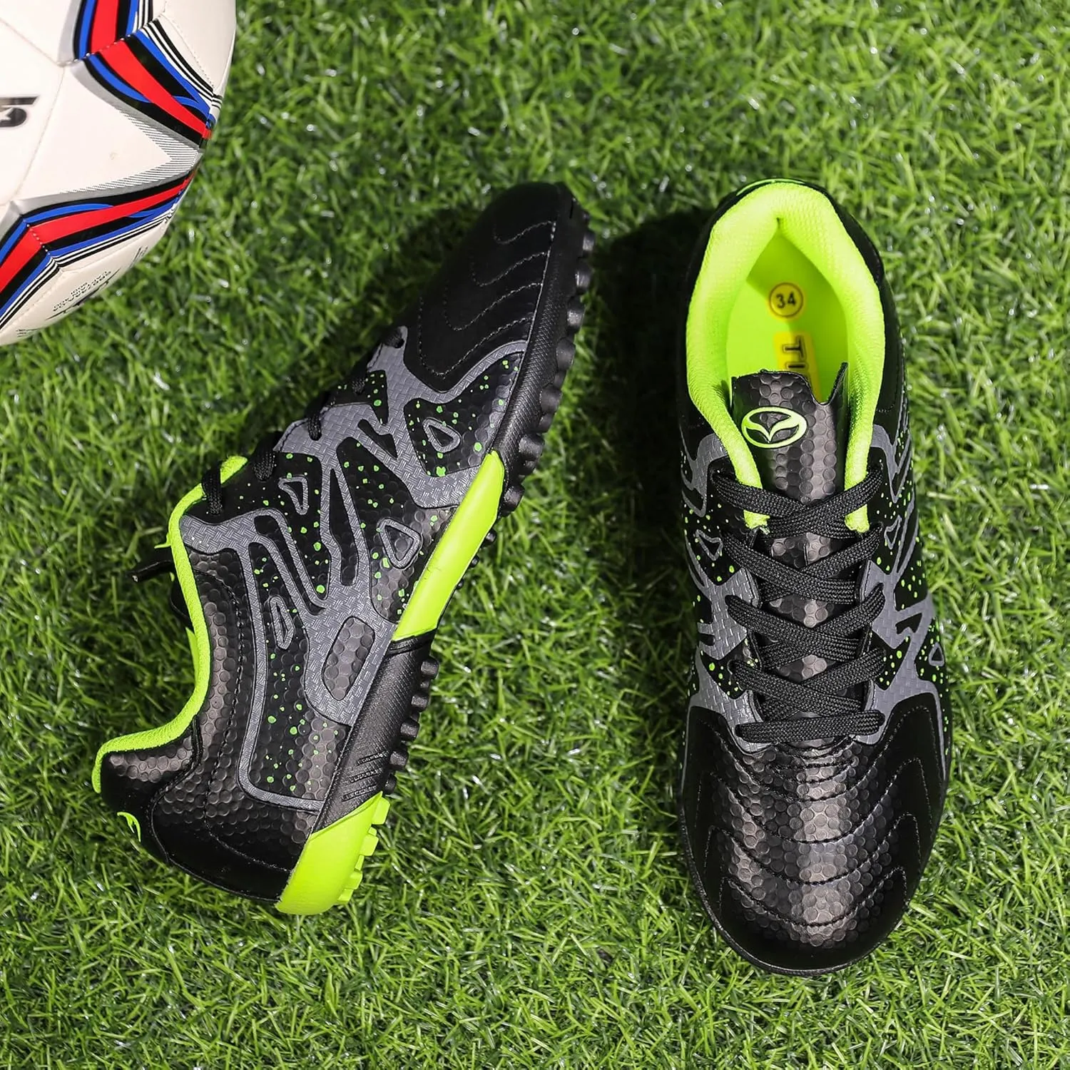 Kids Indoor Soccer Shoes Athletic Outdoor Turf Soccer Cleats Lace Up for Boys Girls