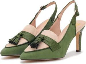 LEHOOR Women Kitten Heels Slingback Pumps Pointed Toe Suede Tassel Loafers 3” Stiletto High Heel Dress Shoes Ankle Strap Two-Tone Closed Pointy Toe Sandals Backless Buckle Patchwork Chic 4-11 M US