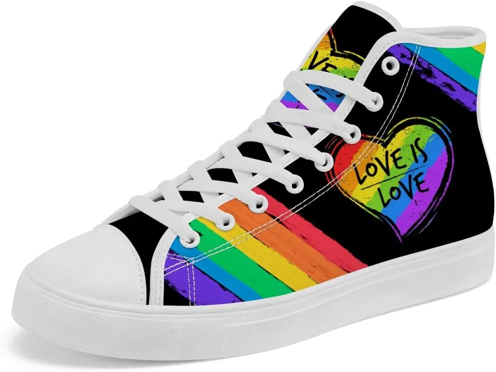 LGBT High Top Sneakers for Men Women LGBTQ High Top Canvas Shoes Lace Up Casual Shoes