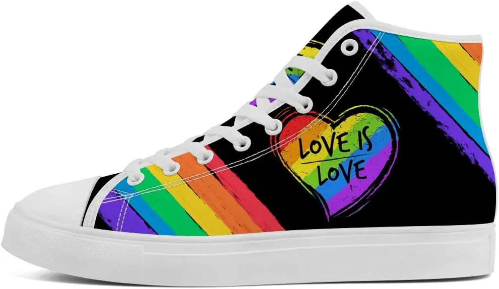 LGBT High Top Sneakers for Men Women LGBTQ High Top Canvas Shoes Lace Up Casual Shoes