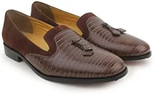 LIBERTYZENO Mens Genuine Leather Adults Tassel Loafer Slip On Dress Shoes for Prom Graduation