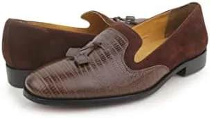 LIBERTYZENO Mens Genuine Leather Adults Tassel Loafer Slip On Dress Shoes for Prom Graduation