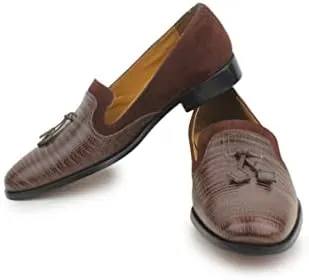 LIBERTYZENO Mens Genuine Leather Adults Tassel Loafer Slip On Dress Shoes for Prom Graduation