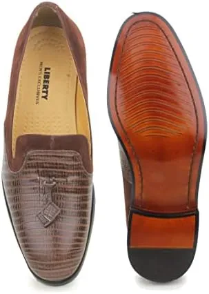 LIBERTYZENO Mens Genuine Leather Adults Tassel Loafer Slip On Dress Shoes for Prom Graduation