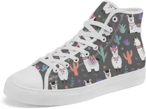 Llama High Top Canvas Shoes Alpaca High Top Sneakers Sheep Shoes for Men Women