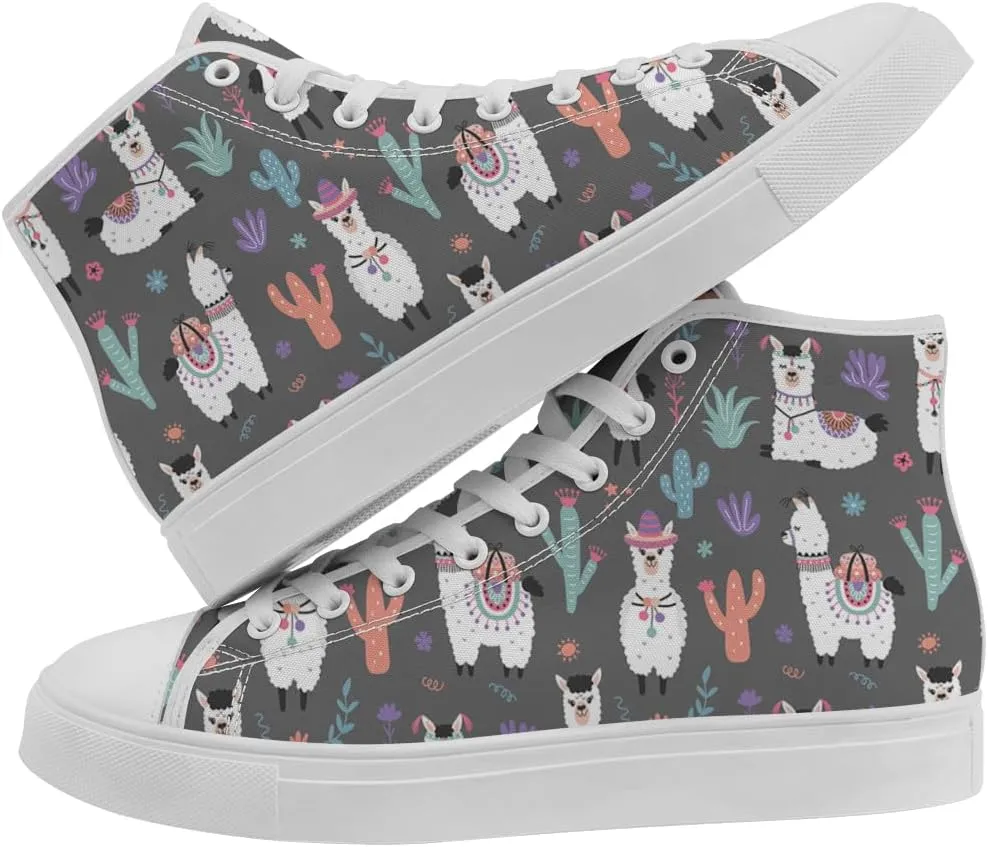 Llama High Top Canvas Shoes Alpaca High Top Sneakers Sheep Shoes for Men Women