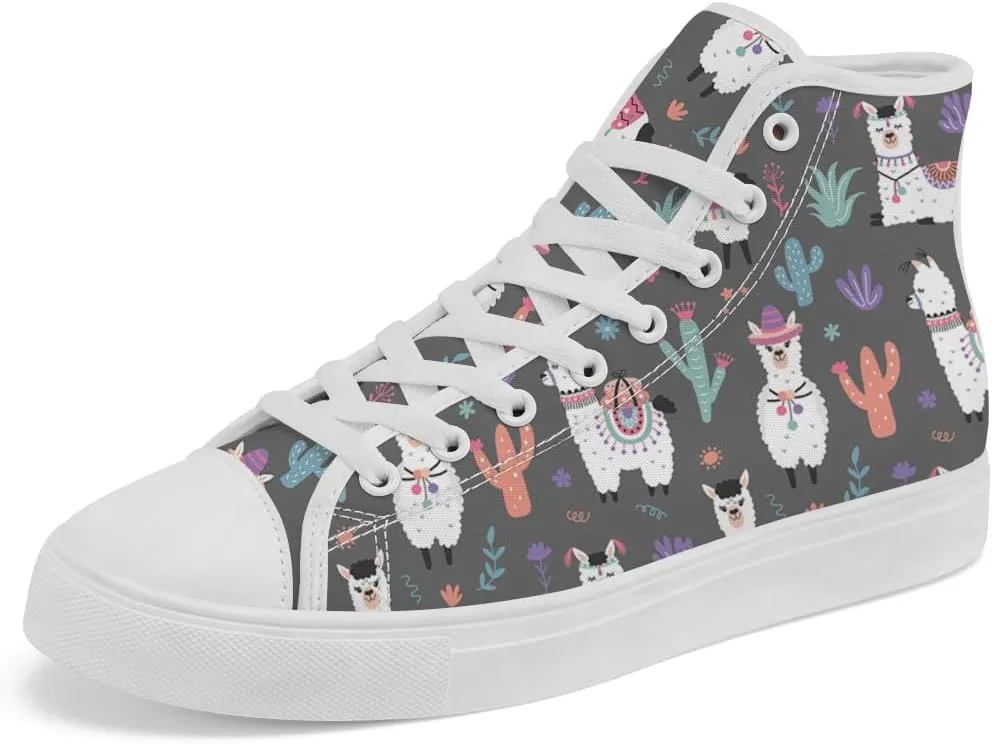 Llama High Top Canvas Shoes Alpaca High Top Sneakers Sheep Shoes for Men Women