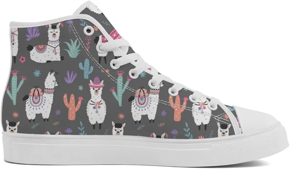 Llama High Top Canvas Shoes Alpaca High Top Sneakers Sheep Shoes for Men Women