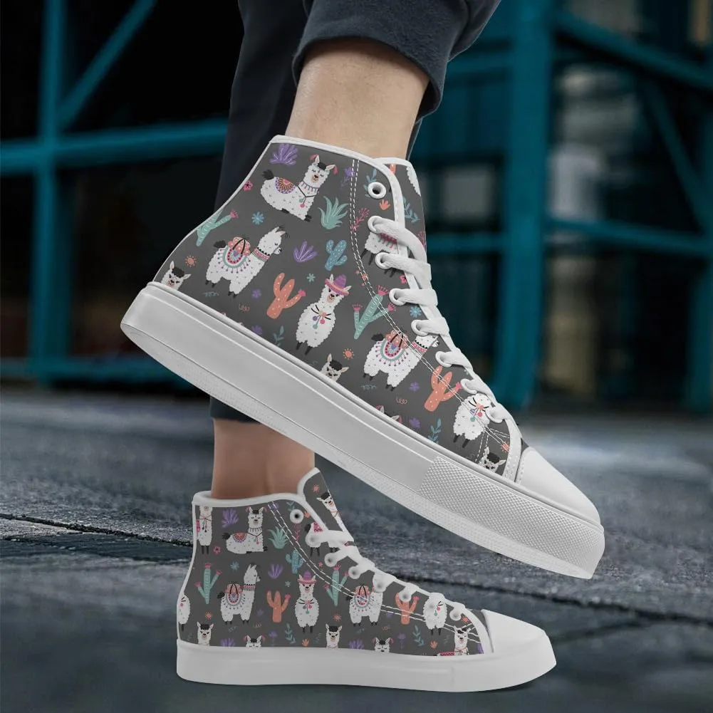 Llama High Top Canvas Shoes Alpaca High Top Sneakers Sheep Shoes for Men Women