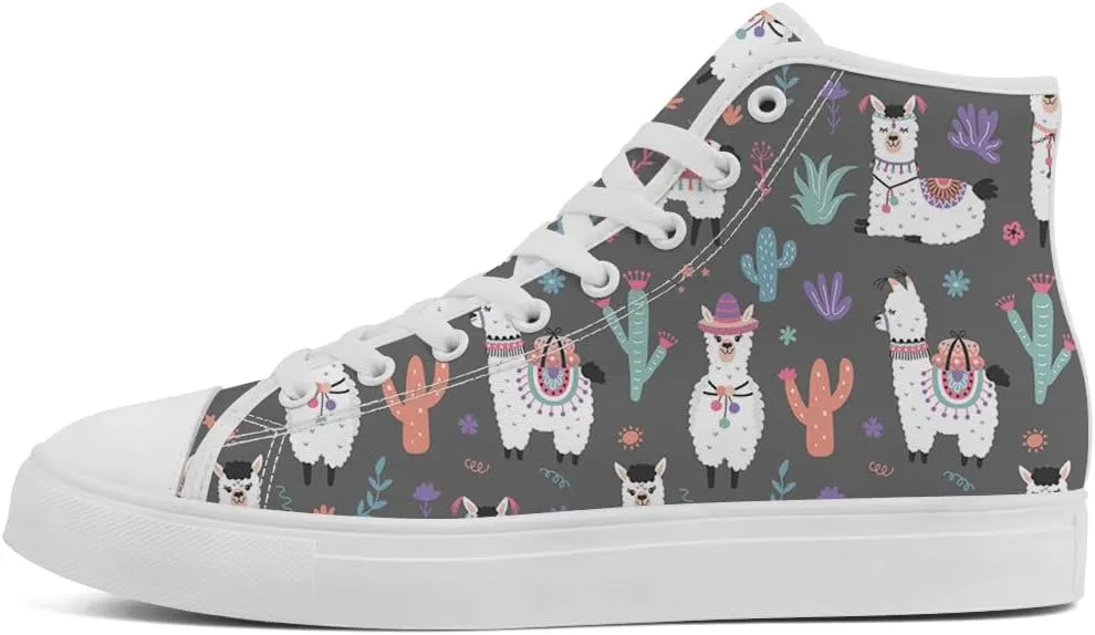 Llama High Top Canvas Shoes Alpaca High Top Sneakers Sheep Shoes for Men Women