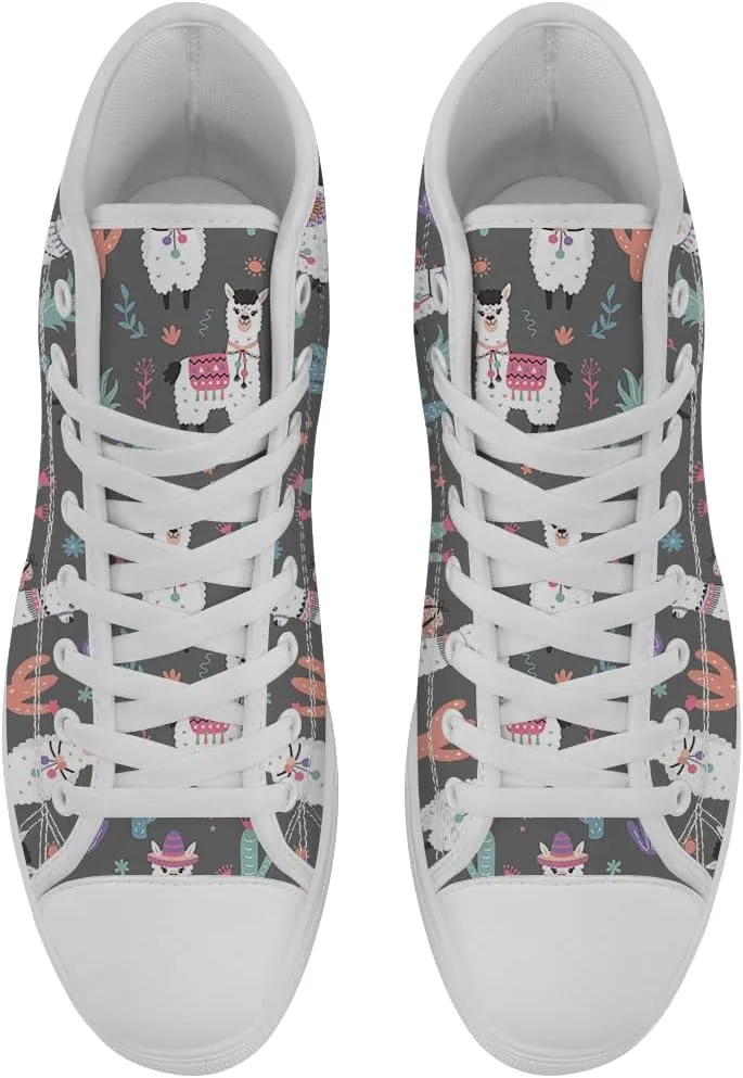 Llama High Top Canvas Shoes Alpaca High Top Sneakers Sheep Shoes for Men Women