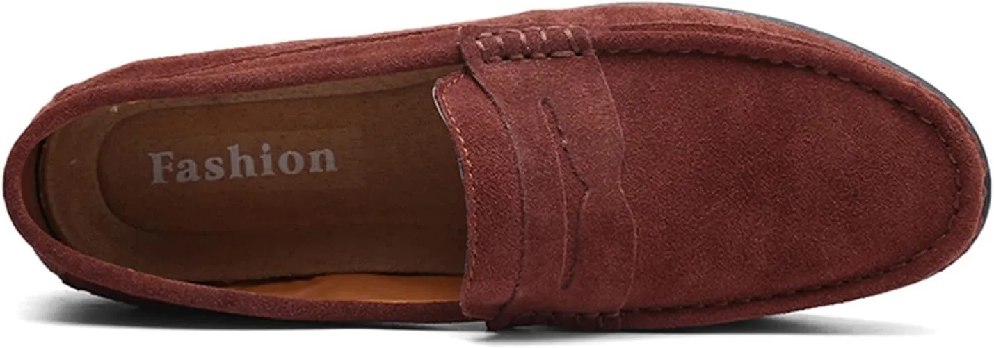 Loafers for Men Genuine Leather Stitching Details Round Toe Suede Vamp Penny Loafer Rubber Sole Flexible Slip Resistant Lightweight Classic Slip-ons
