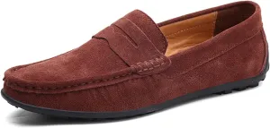 Loafers for Men Genuine Leather Stitching Details Round Toe Suede Vamp Penny Loafer Rubber Sole Flexible Slip Resistant Lightweight Classic Slip-ons