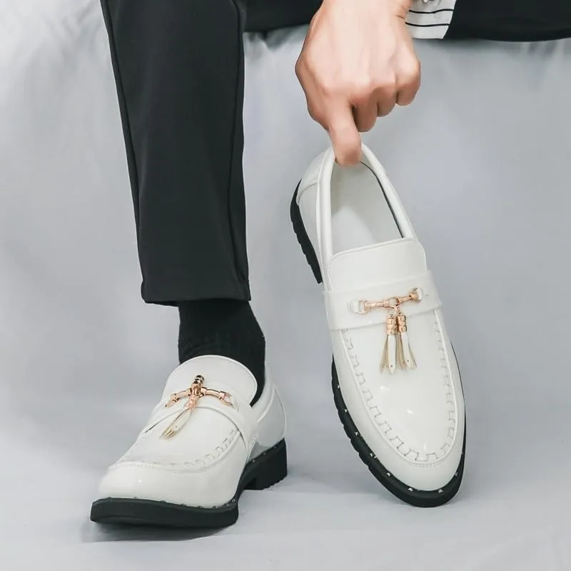 Loafers for Men Tassel Shoe Men's Cowhide Handmade Sewing Casual Wedding Party Slip on Pointed Dress Shoes Man