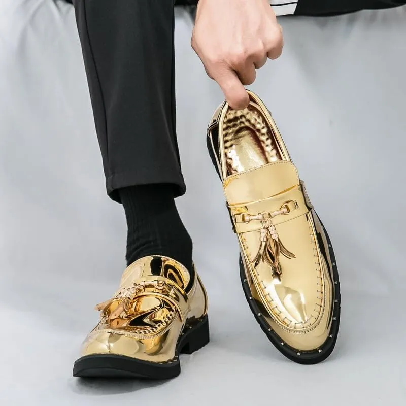 Loafers for Men Tassel Shoe Men's Cowhide Handmade Sewing Casual Wedding Party Slip on Pointed Dress Shoes Man