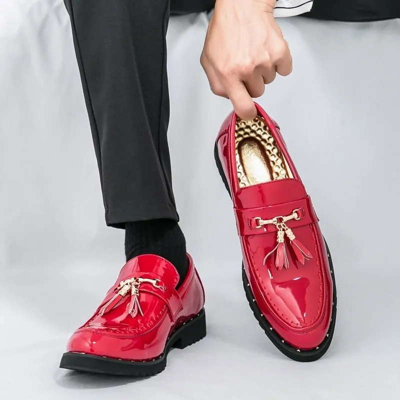 Loafers for Men Tassel Shoe Men's Cowhide Handmade Sewing Casual Wedding Party Slip on Pointed Dress Shoes Man