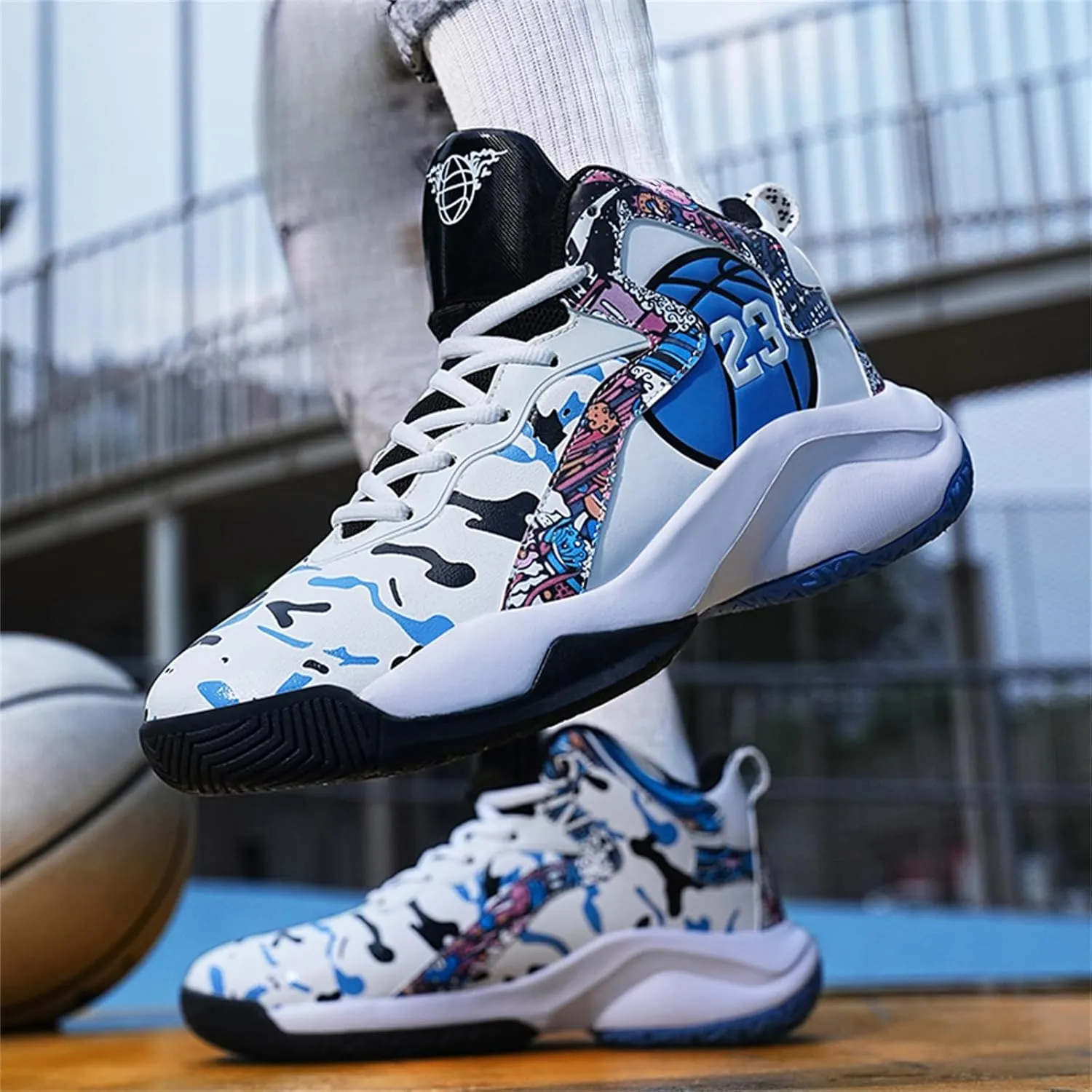 Mens Breathable Basketball Shoes Fashion High Top Non-Slip Running Trail Air Sports Athletic Walking Sneakers Tennis Shoes