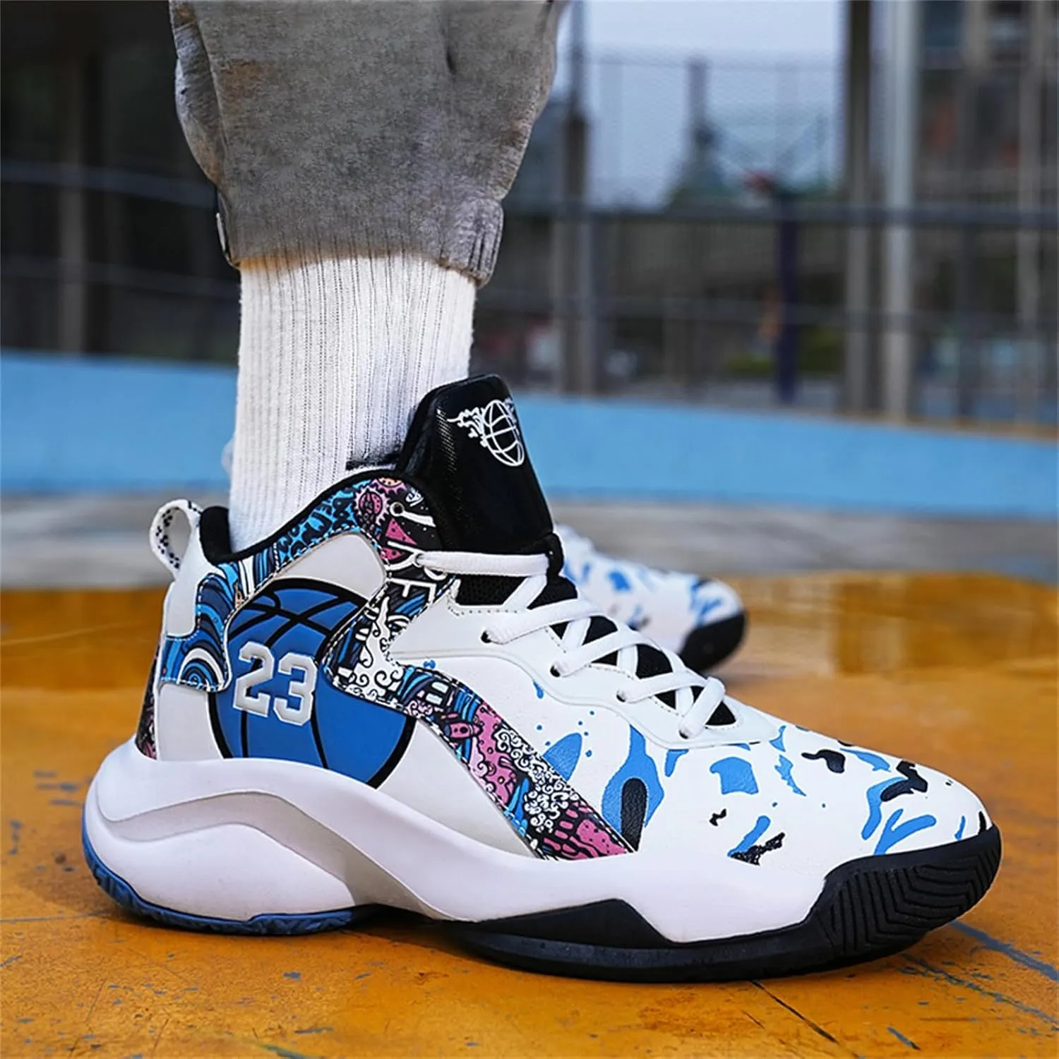 Mens Breathable Basketball Shoes Fashion High Top Non-Slip Running Trail Air Sports Athletic Walking Sneakers Tennis Shoes