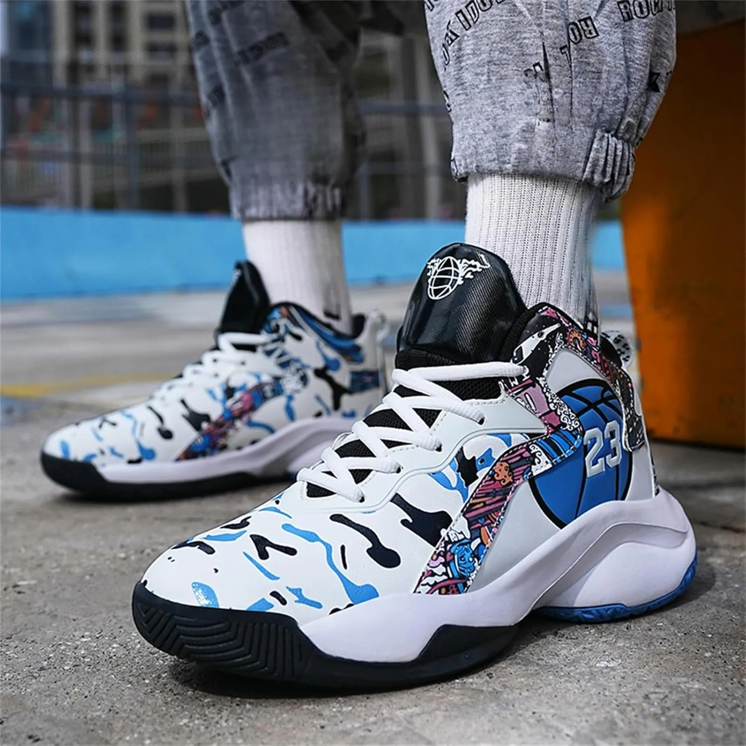 Mens Breathable Basketball Shoes Fashion High Top Non-Slip Running Trail Air Sports Athletic Walking Sneakers Tennis Shoes