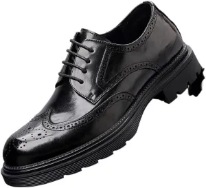 Men's Breathable Comfortable Business Lace Up Oxford Shoes Fashion Classic Carved Leather Low Heels Dress Shoes
