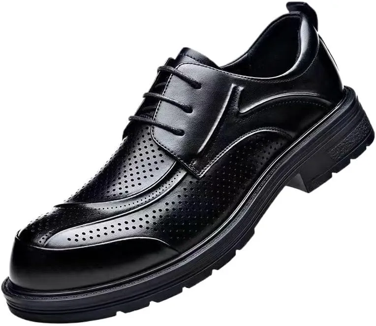 Men's Breathable Dress Sneakers Mens Classic Oxford Shoes Genuine Leather Business Formal Casual Derby Shoes